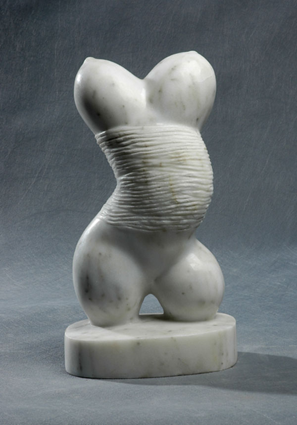 Contemporary abstract white marble sculpture of a torso by contemprary Chinese sculptor Zhang Yaxi (Yaxi Zhang)