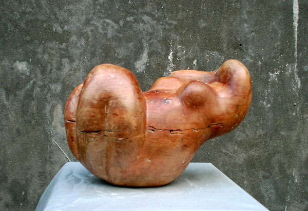 Wax polished abstract wood sculpture of Body Form III - side view