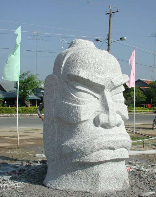 Monumental granite sculpture of legendary Chinese hero General Ba created by Zhang Yaxi during the 4th International Sculpture Symposium Vietnam 2003
