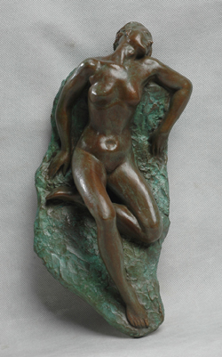 Click here for larger version and purchase details for "Wall Nude III" a bronze relief sculpture by contemporary Chinese sculptor Zhang Yaxi