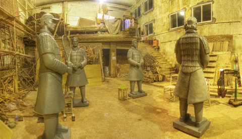 The first 4 Tennis Terracotta Warriors with only their first patination layer applied